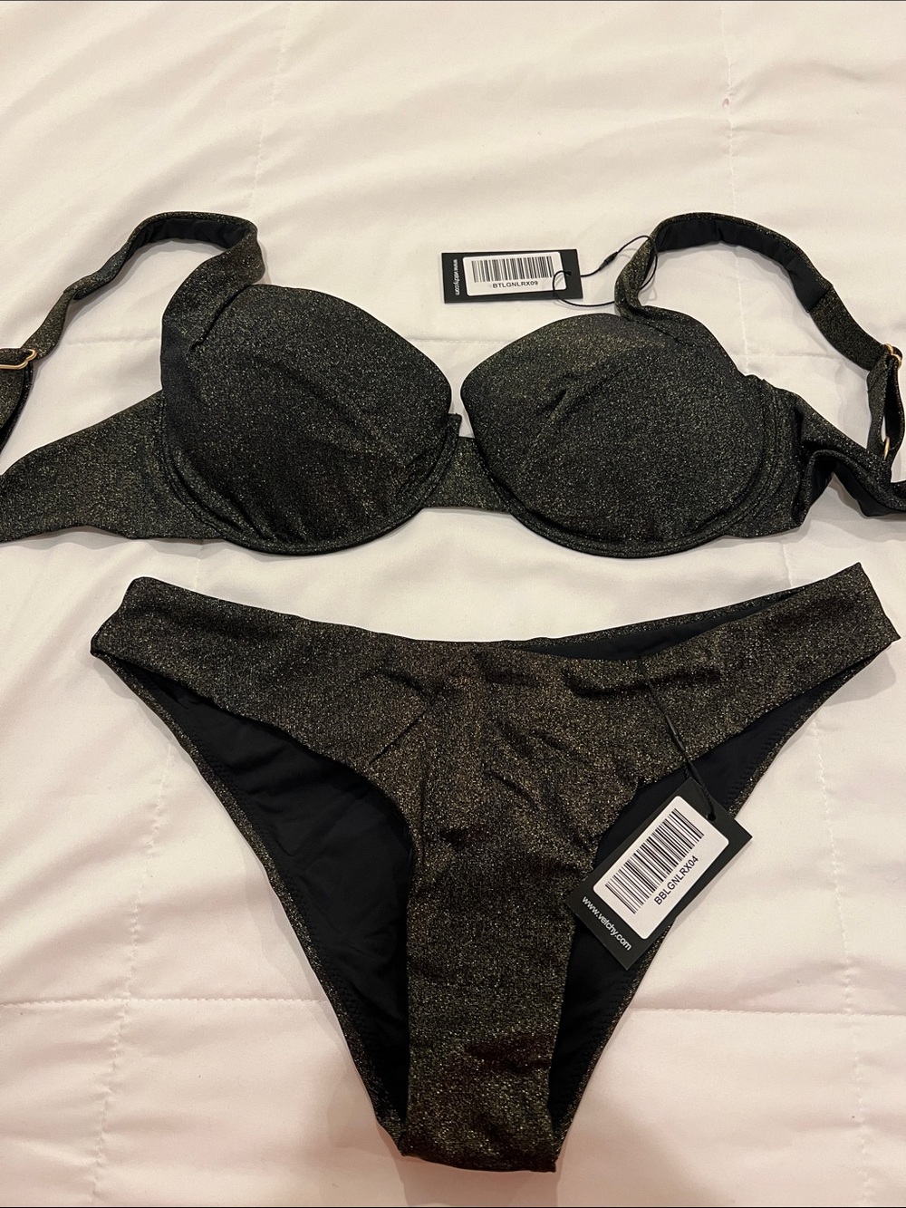 Vetchy Metallic Black Bikini Set Top - Medium
